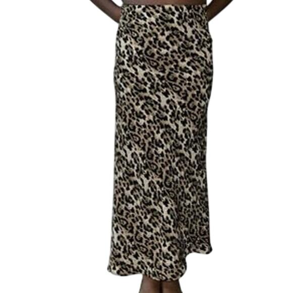 New OAT New York Revolve Leopard Satin Pull-On Midi Skirt Women's XS - Picture 1 of 10